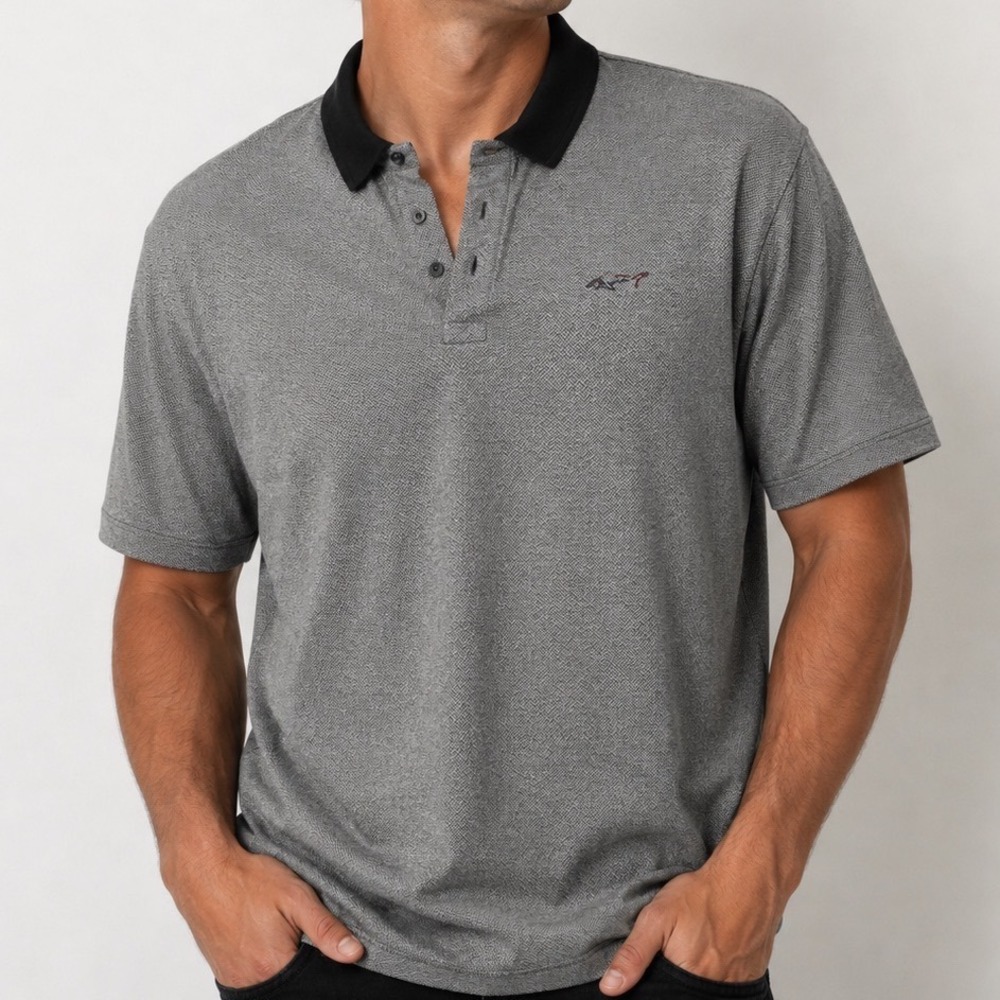 Greg Norman Cotton Polo Shirt Gray Black Shark Logo Golf Casual Mens XL Rainbow